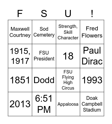 FSU Bingo Card