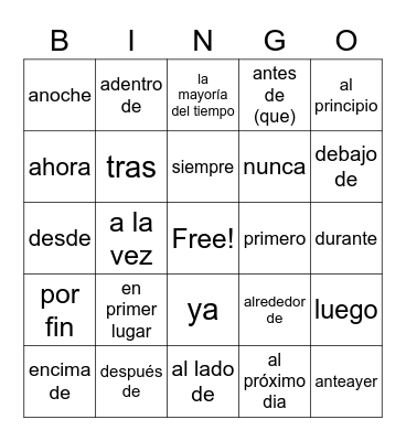 IB Spanish: little words #1 Bingo Card