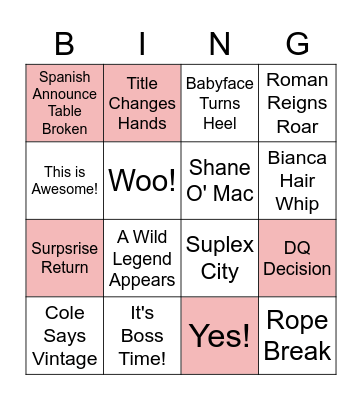 Wrestlemania 38 Bingo Card