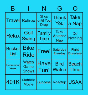 Sherry's Retirement Bingo Card