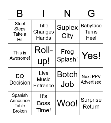 Wrestlemania 38 Bingo Card