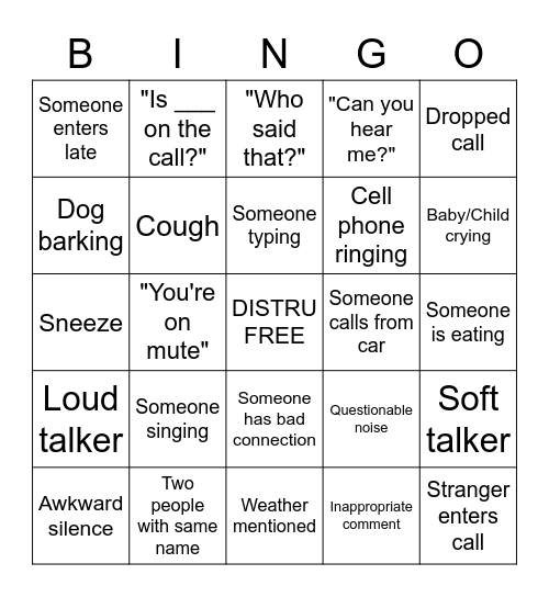 Grant's Virtual Farewell Party Bingo Card