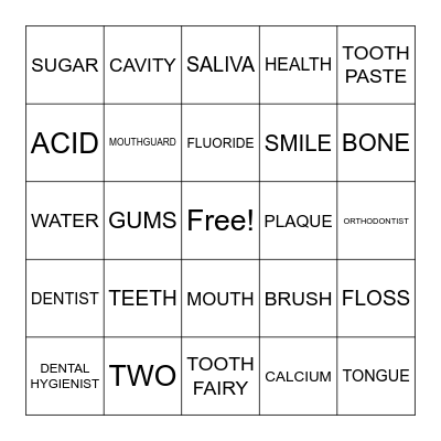 DENTAL BINGO Card
