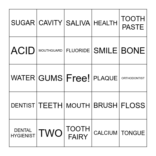 DENTAL BINGO Card