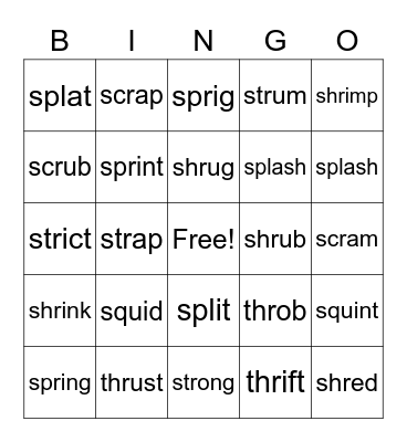 3 Letter Blends Bingo Card