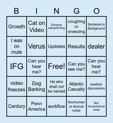 Garage Department Bingo Card
