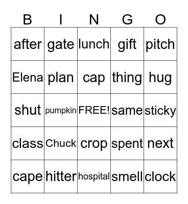 Mrs. Cummings Bingo Card