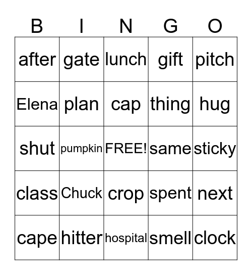 Mrs. Cummings Bingo Card