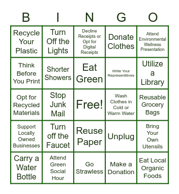 Green Bingo Card