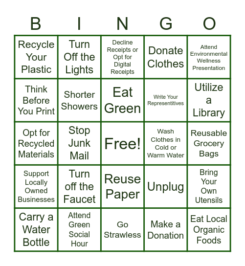 Green Bingo Card