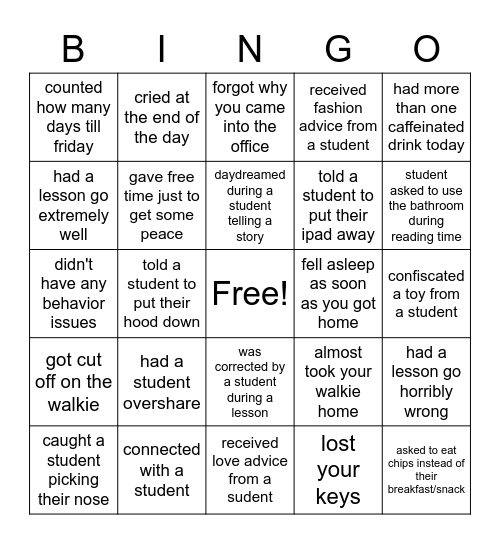 Staff Bingo Card