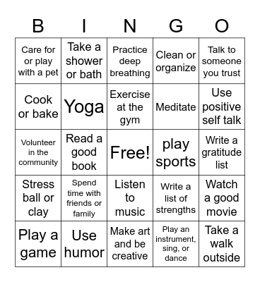 Coping Skills Bingo! Bingo Card