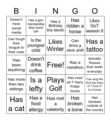 ICE BREAKER BIGO Bingo Card