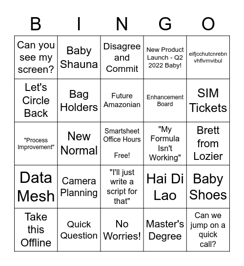 Shauna Baby Bingo Card