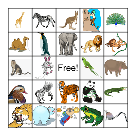 Awesome Animals Bingo Card