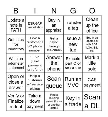 BOA Bingo Name:__________ Bingo Card