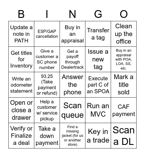 BOA Bingo Name:__________ Bingo Card