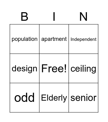 Elderly apartments Bingo Card