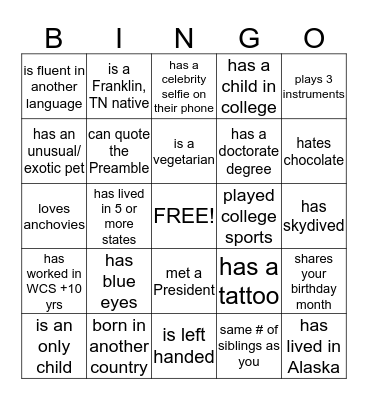 Autograph Bingo Card