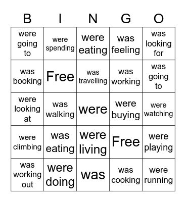 Past Progressive Bingo Card