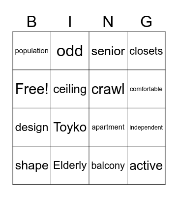 Elderly apartments Bingo Card