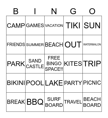 BEACH WEEK  Bingo Card