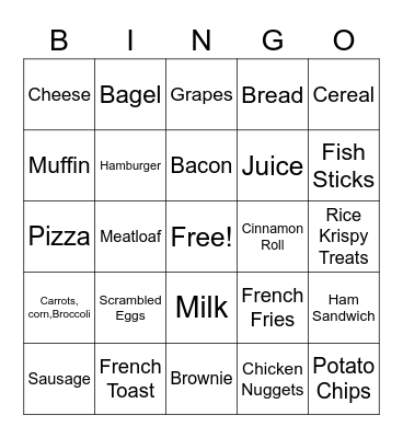 Food Words Bingo Card