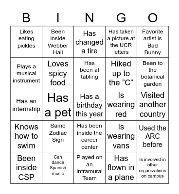 HU Bingo Card