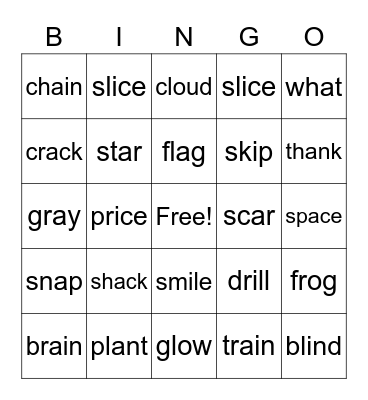 Initial Consonant Blends Bingo Card