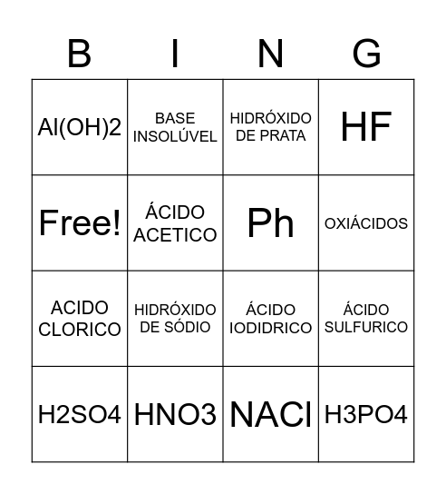 BINGO QUÍMICA Bingo Card