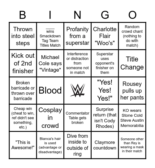 Wrestlemania Bingo! Bingo Card
