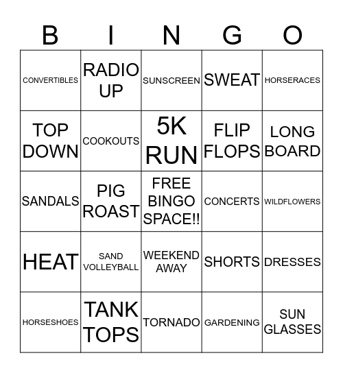 BEACH WEEK  Bingo Card