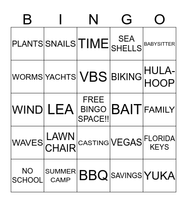 BEACH WEEK  Bingo Card