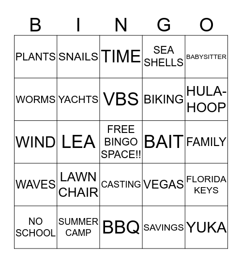 BEACH WEEK  Bingo Card