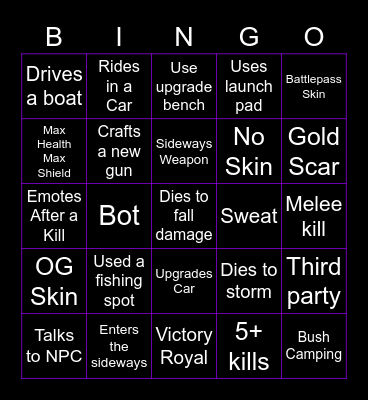 Fortnite Bingo Card