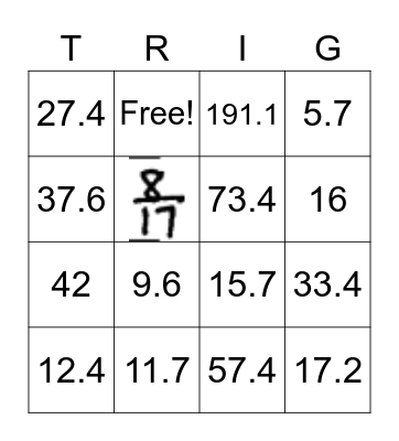 Geometry: Trig Part 2 Bingo Card