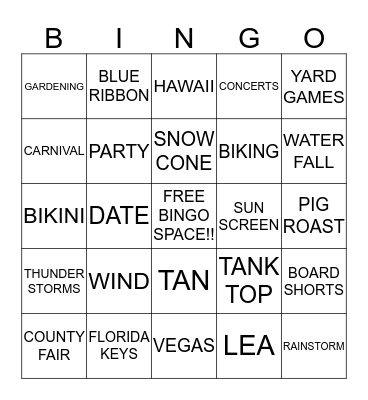 BEACH WEEK  Bingo Card