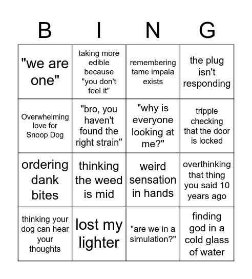 Dank Bites' Stoner Bingo Card