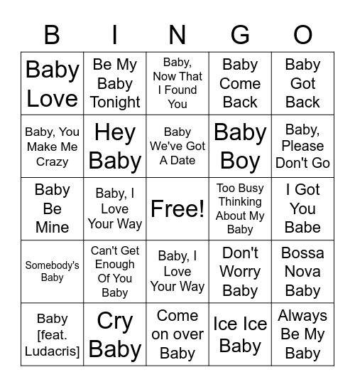MUSIC BINGO! Bingo Card