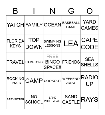 BEACH WEEK  Bingo Card