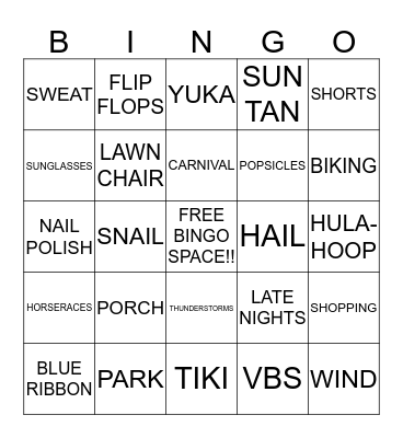 BEACH WEEK  Bingo Card