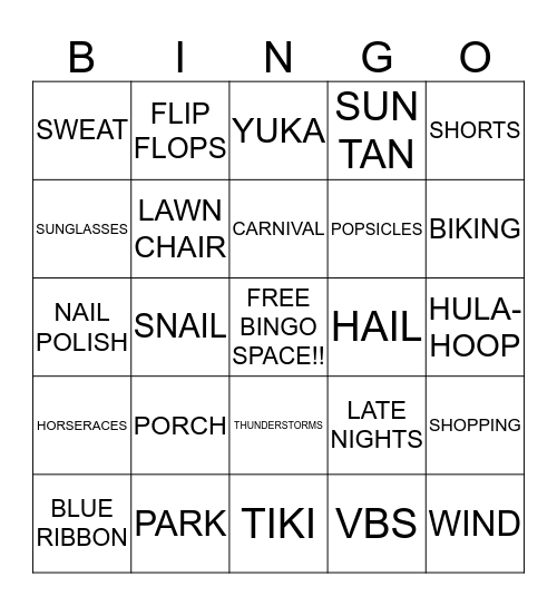 BEACH WEEK  Bingo Card