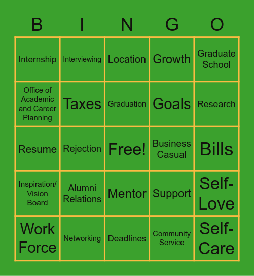 Future Planning Bingo Card