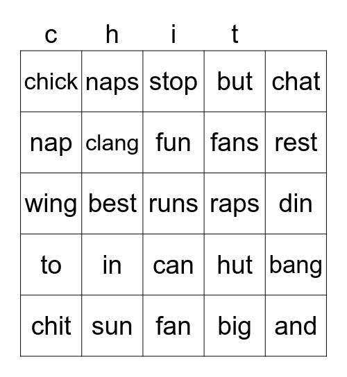 Chit Chat Bingo Card