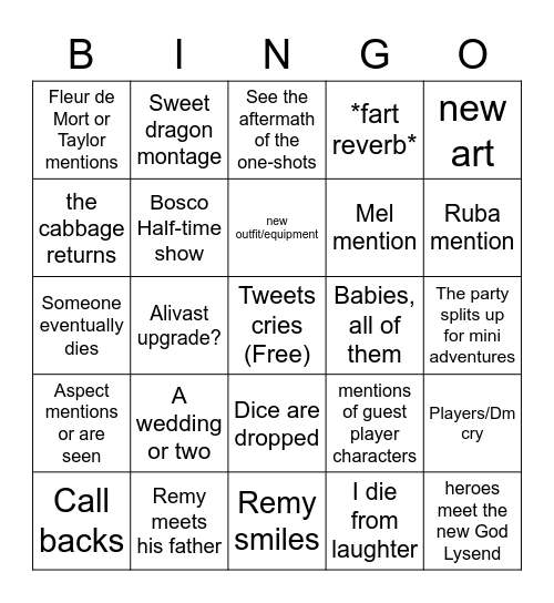 Unexpectables Epilouge Bingo Card