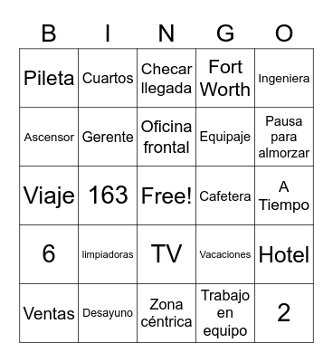 Hotel Bingo Card