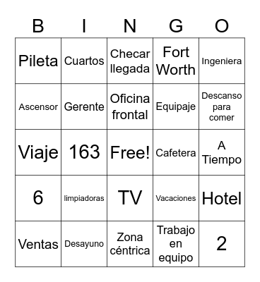Hotel Bingo Card