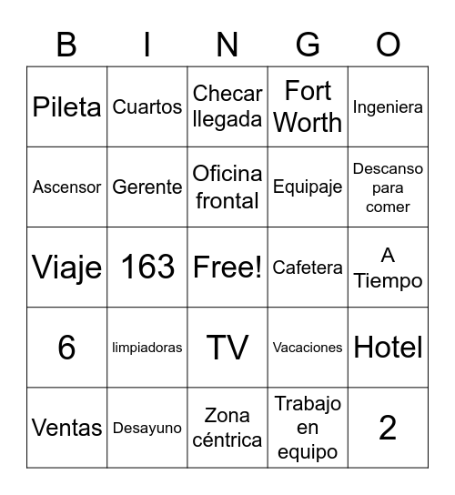 Hotel Bingo Card