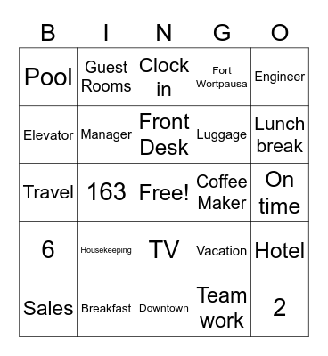 Hotel Bingo Card