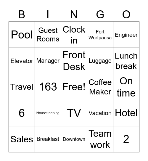 Hotel Bingo Card